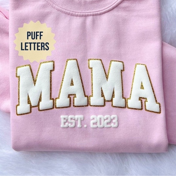 Handmade Tops - Mama Pink Sweatshirt with Puff Letters S-XL